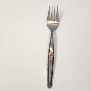 Interpur Satin Stainless INR3 Floral Rose Scroll Black Acc SALAD FORK 6 3/8"